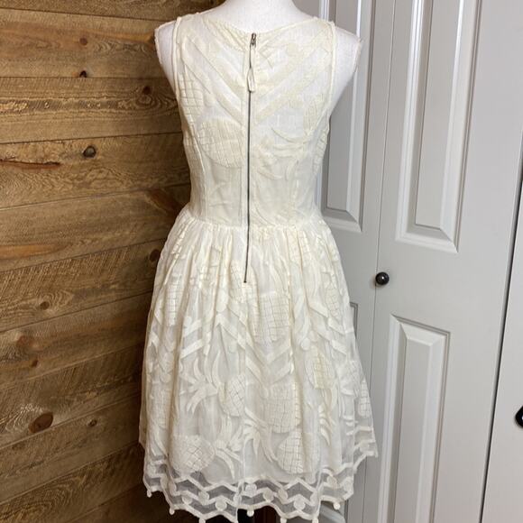 Anthropologie Maeve Pineapple Lace Fit And Flare Dress Sleeveless Size 4 Ivory - Picture 6 of 11
